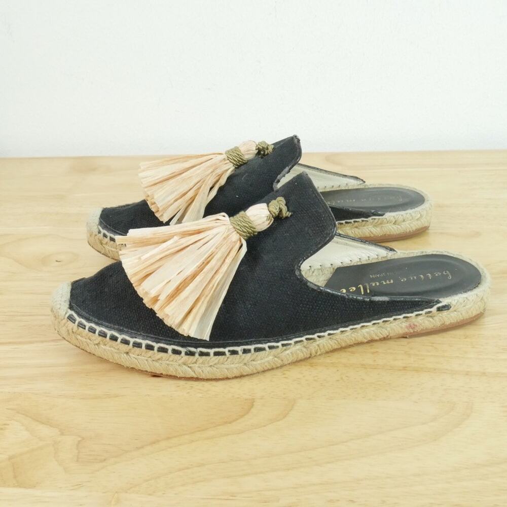 Bettye Muller Mules Espadrille Sandals Rabat Tassel Beach Resort 38 8 Black - Picture 6 of 11